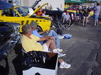 Larry Hanlon & Jerry Stover watch the cool cars on cruise day.